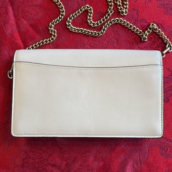 Brand New Genuine Leather Coach Chalk Flower Metal Studded Chain Crossbody Purse - Picture 9 of 16